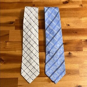 Geoffrey Beene 100% Silk Plaid Ties - Gray and Blue Set of 2